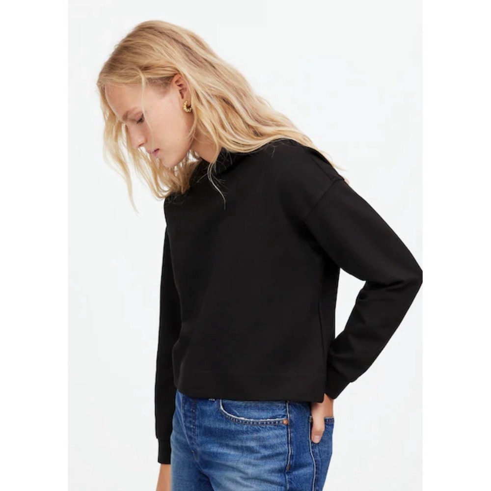 NWT Madewell Womens Jet Black Stretch Relaxed Fit Ponte Hooded Sweatshirt Size S
